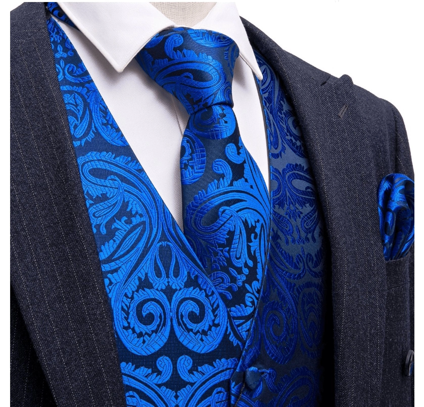 Midnight Blue Silk Vest Set: Handcrafted Elegance for the Modern Gentleman.
