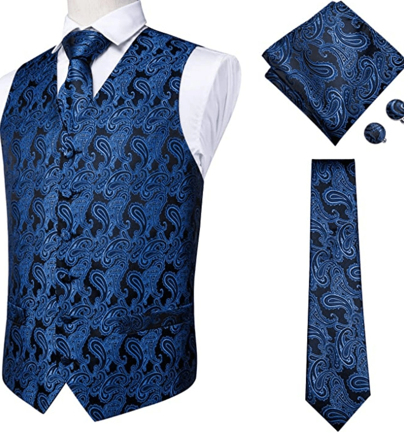 Regal Royal Blue Paisley Vest Set—Elevate Your Style Game. Perfect for Weddings and Events—Get Yours Now!
